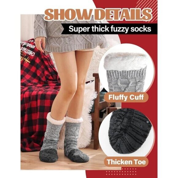Anesha Cozy Cosy House Socks Women Slipper Fuzzy Socks  Analisa Women\'s Fuzzy Slipper Socks Non Slip Thick Warm Cozy Grips Size 6-9